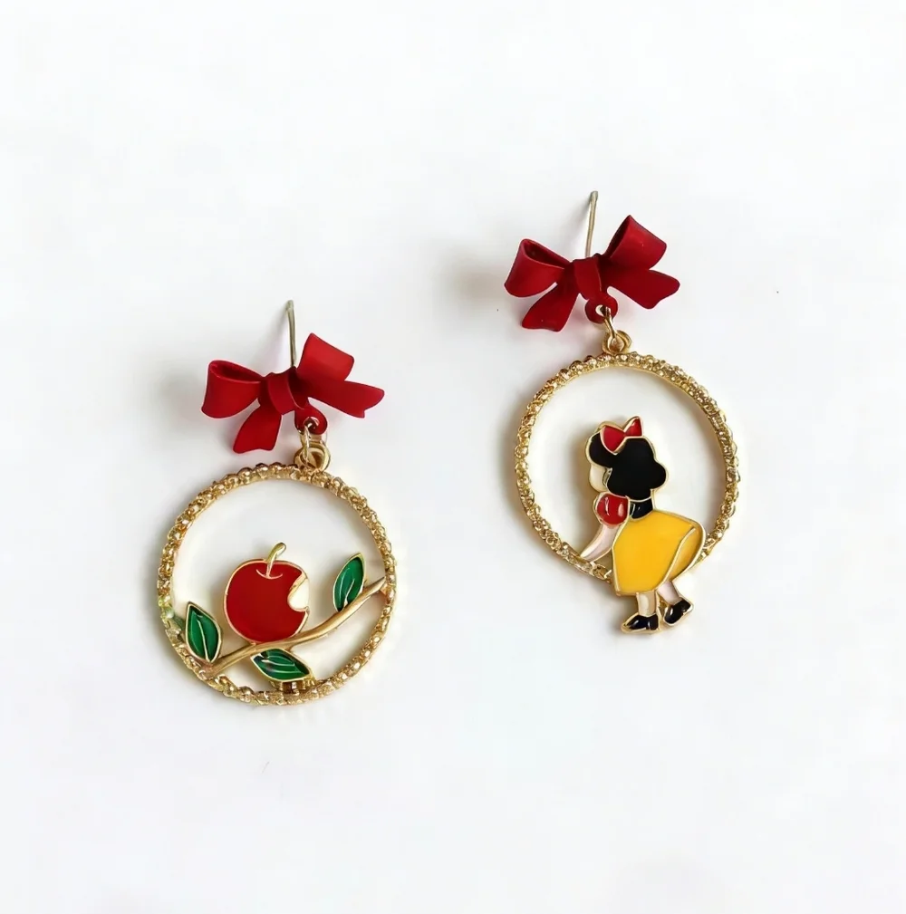 Snow White Inspired Earrings Cute Fairytale Apple Bow Earrings